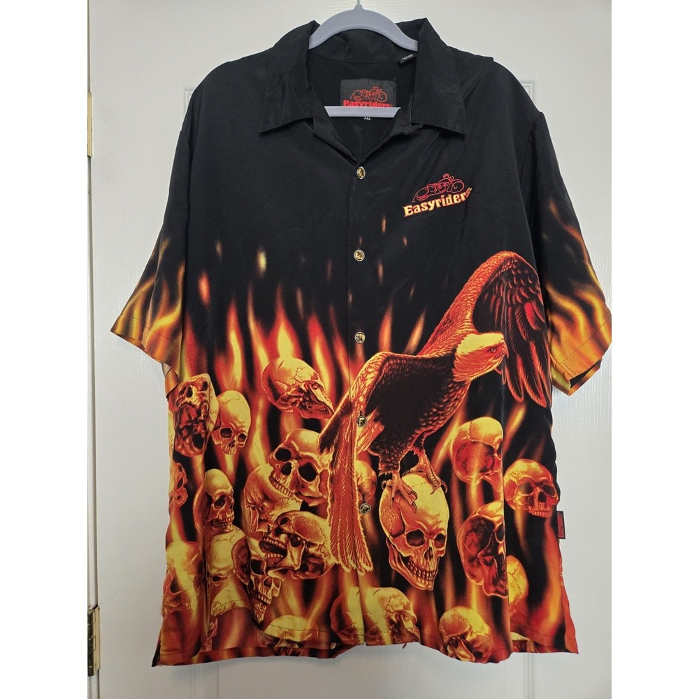 Vintage easyrider button up flaming skulls Eagles XXL shirt 2XL (*Read*) biker